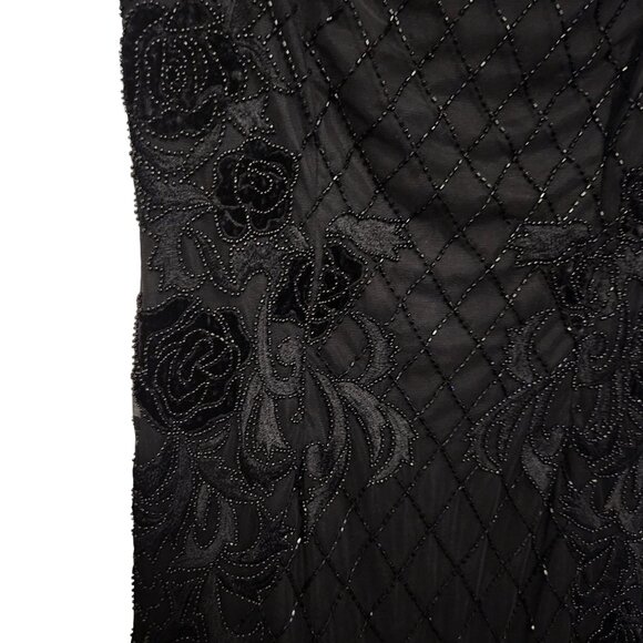Adrianna Papell Black Off The Shoulder Beaded Floral Evening Dress Size 6 - Picture 6 of 10